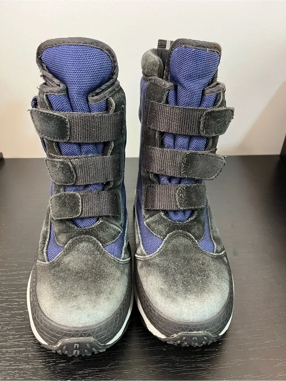 LL Bean Kids Blue Black Suede Waterproof Winter Snow Boots Big Boys 4